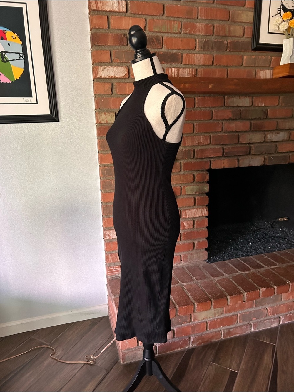 Carbon38 Kimiko High Neck Ribbed Midi Dress in Black Sz S - Picture 7 of 11